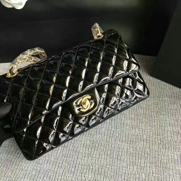 Chanel Flap Shoulder Bags Black Original Patent Leather CF1112 Gold Chanel Flap Shoulder Bags Black Original Patent Leather CF1112 Gold