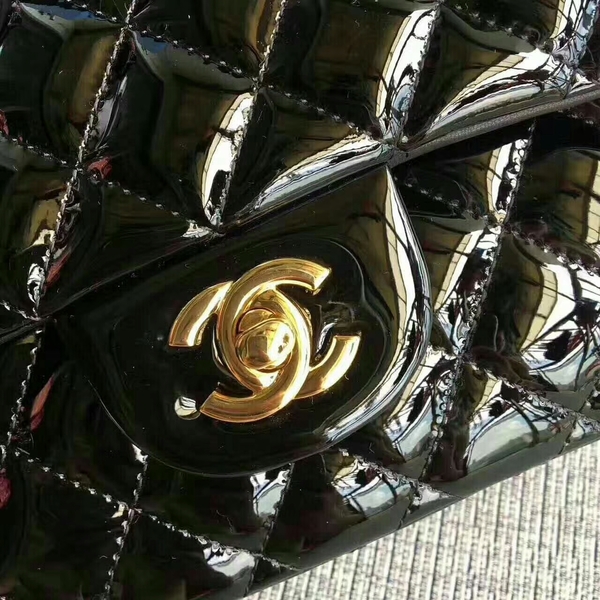 Chanel Flap Shoulder Bags Black Original Patent Leather CF1112 Gold Chanel Flap Shoulder Bags Black Original Patent Leather CF1112 Gold