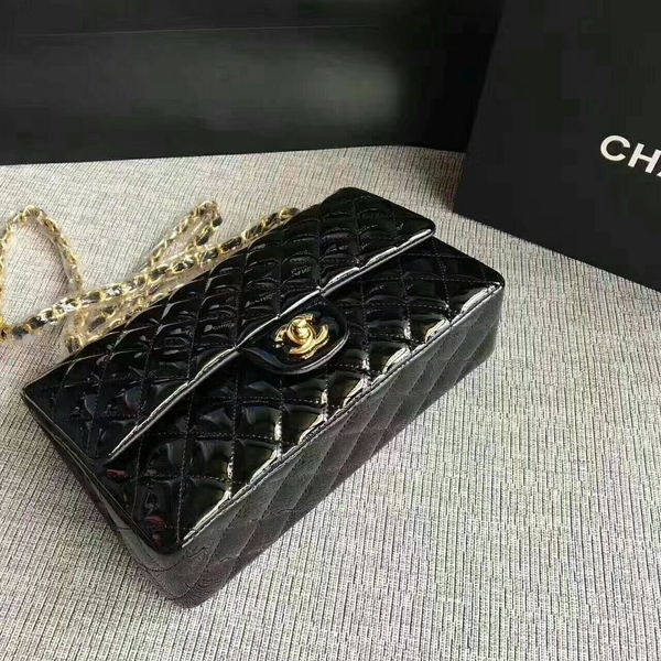 Chanel Flap Shoulder Bags Black Original Patent Leather CF1112 Gold Chanel Flap Shoulder Bags Black Original Patent Leather CF1112 Gold