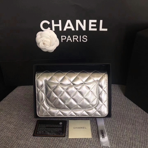 Chanel WOC Flap Bag Original Sheepskin Leather 33814B Silver Chanel WOC Flap Bag Original Sheepskin Leather 33814B Silver
