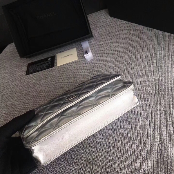 Chanel WOC Flap Bag Original Sheepskin Leather 33814B Silver Chanel WOC Flap Bag Original Sheepskin Leather 33814B Silver