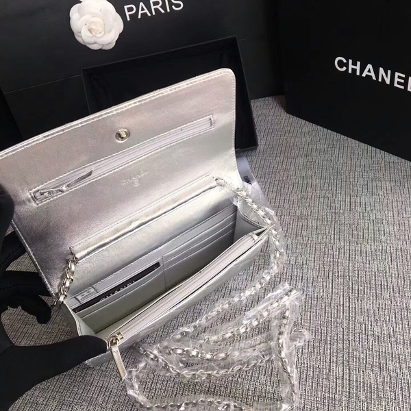Chanel WOC Flap Bag Original Sheepskin Leather 33814B Silver Chanel WOC Flap Bag Original Sheepskin Leather 33814B Silver