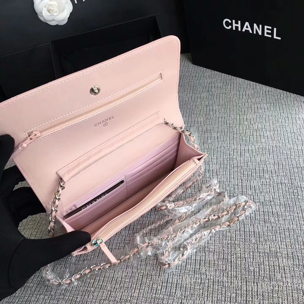 Chanel WOC Flap Bag Light Pink Original Sheepskin Leather 33814 Silver Chanel WOC Flap Bag Light Pink Original Sheepskin Leather 33814 Silver