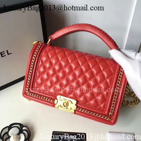 Boy Chanel Top Handle Flap Bag Original Sheepskin Leather A94804 Red Boy Chanel Top Handle Flap Bag Original Sheepskin Leather A94804 Red