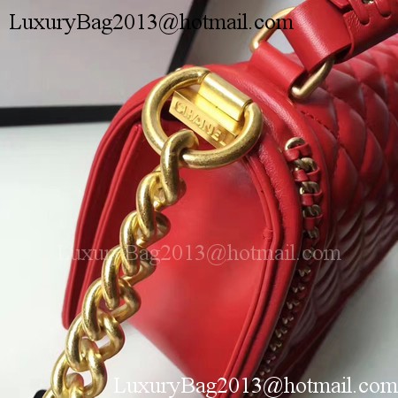 Boy Chanel Top Handle Flap Bag Original Sheepskin Leather A94804 Red Boy Chanel Top Handle Flap Bag Original Sheepskin Leather A94804 Red