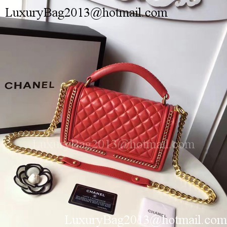 Boy Chanel Top Handle Flap Bag Original Sheepskin Leather A94804 Red Boy Chanel Top Handle Flap Bag Original Sheepskin Leather A94804 Red