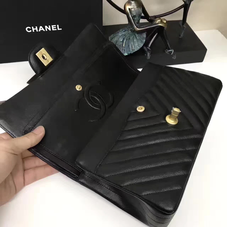 Chanel Flap Shoulder Bags Black Sheepskin Leather A1112 Glod Chanel Flap Shoulder Bags Black Sheepskin Leather A1112 Glod