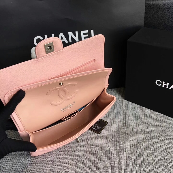 Chanel Flap Shoulder Bags Pink Original Calfskin Leather CF1112 Silver Chanel Flap Shoulder Bags Pink Original Calfskin Leather CF1112 Silver