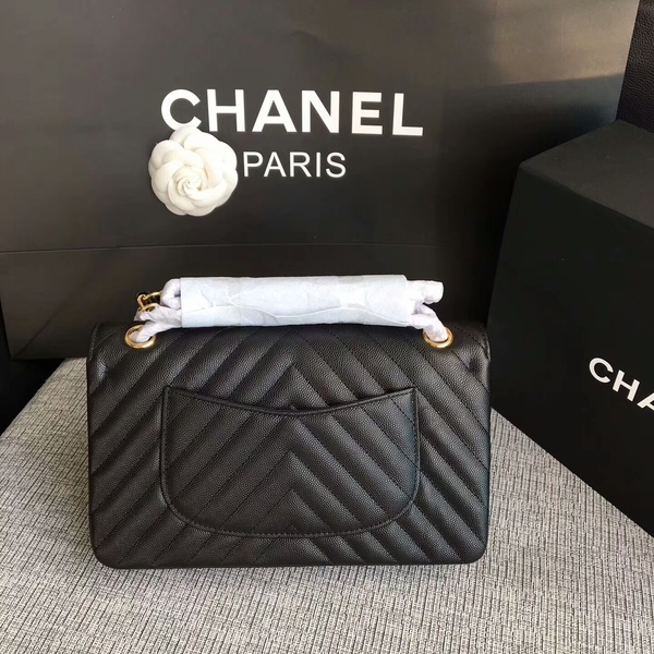 Chanel Flap Shoulder Bags Black Original Calfskin Leather CF1112 Gold Chanel Flap Shoulder Bags Black Original Calfskin Leather CF1112 Gold