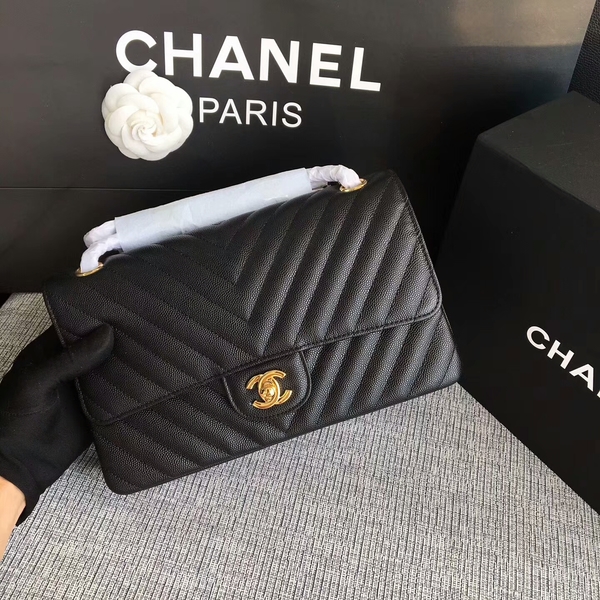 Chanel Flap Shoulder Bags Black Original Calfskin Leather CF1112 Gold Chanel Flap Shoulder Bags Black Original Calfskin Leather CF1112 Gold