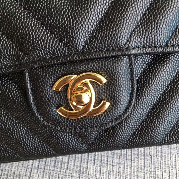 Chanel Flap Shoulder Bags Black Original Calfskin Leather CF1112 Gold Chanel Flap Shoulder Bags Black Original Calfskin Leather CF1112 Gold