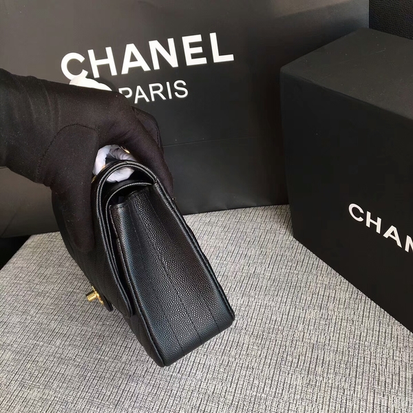 Chanel Flap Shoulder Bags Black Original Calfskin Leather CF1112 Gold Chanel Flap Shoulder Bags Black Original Calfskin Leather CF1112 Gold