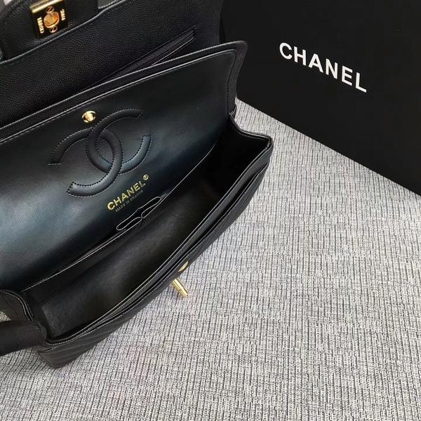 Chanel Flap Shoulder Bags Black Original Calfskin Leather CF1112 Gold Chanel Flap Shoulder Bags Black Original Calfskin Leather CF1112 Gold