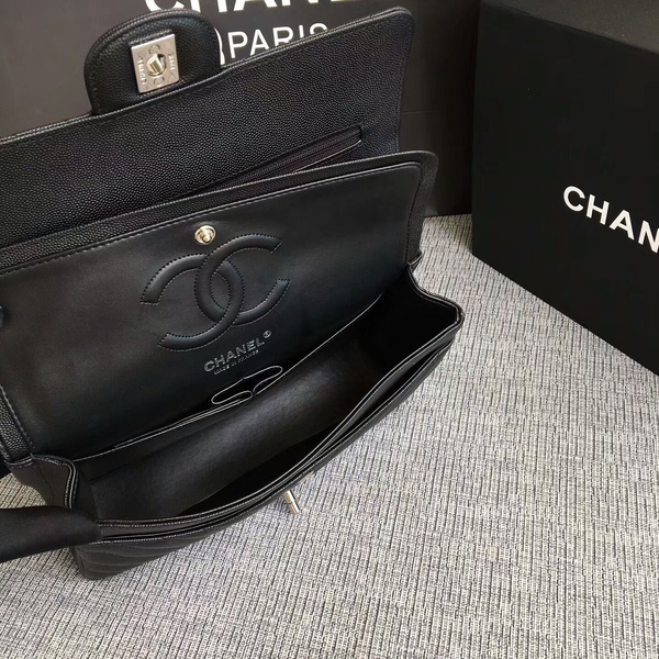 Chanel Flap Shoulder Bags Black Original Calfskin Leather CF1112 Silver Chanel Flap Shoulder Bags Black Original Calfskin Leather CF1112 Silver