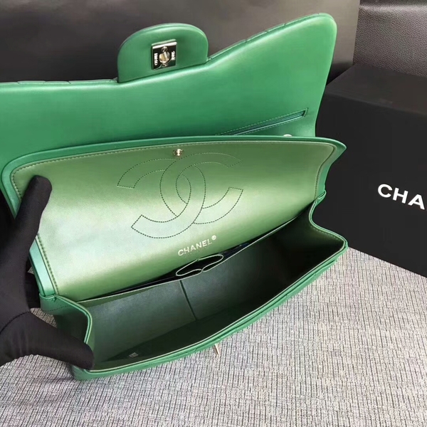 Chanel Flap Shoulder Bags Green Original Lambskin Leather CF1113 Silver Chanel Flap Shoulder Bags Green Original Lambskin Leather CF1113 Silver