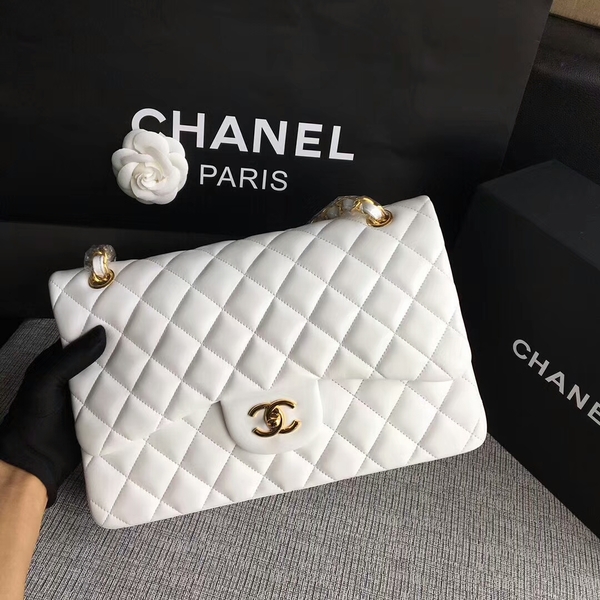 Chanel Flap Shoulder Bags White Original Lambskin Leather CF1113 Glod Chanel Flap Shoulder Bags White Original Lambskin Leather CF1113 Glod