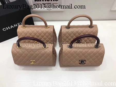 Chanel Classic Top Handle Bag Apricot Original Leather A92991 Silver Chanel Classic Top Handle Bag Apricot Original Leather A92991 Silver