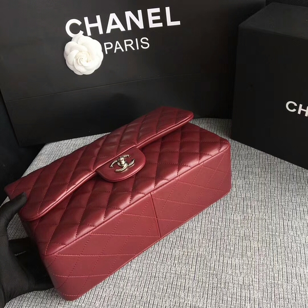 Chanel Flap Shoulder Bags Dark Red Original Lambskin Leather CF1113 Silver Chanel Flap Shoulder Bags Dark Red Original Lambskin Leather CF1113 Silver