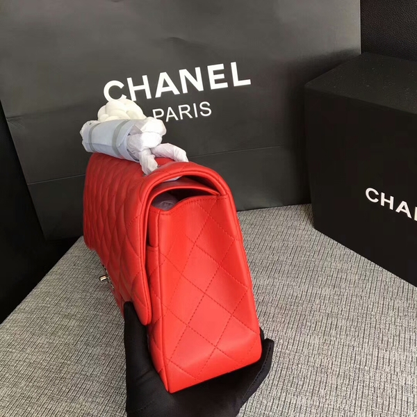 Chanel Flap Shoulder Bags Red Original Lambskin Leather CF1113 Silver Chanel Flap Shoulder Bags Red Original Lambskin Leather CF1113 Silver