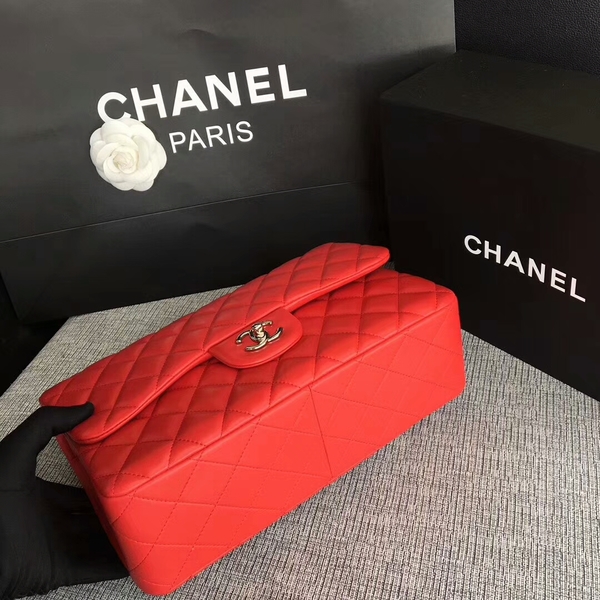 Chanel Flap Shoulder Bags Red Original Lambskin Leather CF1113 Silver Chanel Flap Shoulder Bags Red Original Lambskin Leather CF1113 Silver