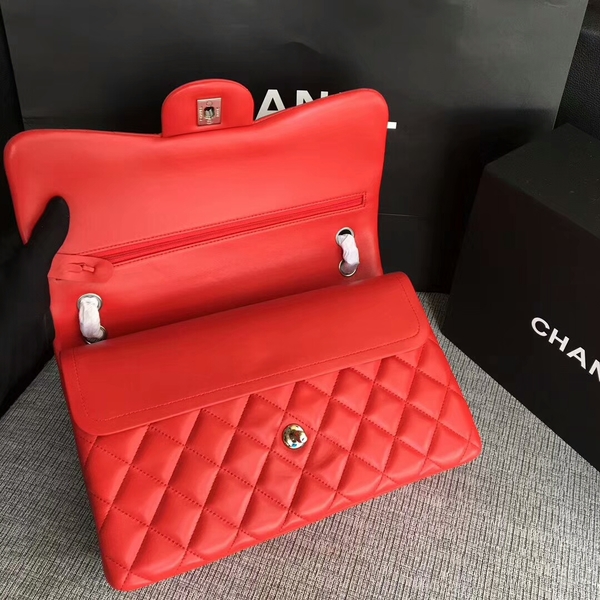 Chanel Flap Shoulder Bags Red Original Lambskin Leather CF1113 Silver Chanel Flap Shoulder Bags Red Original Lambskin Leather CF1113 Silver