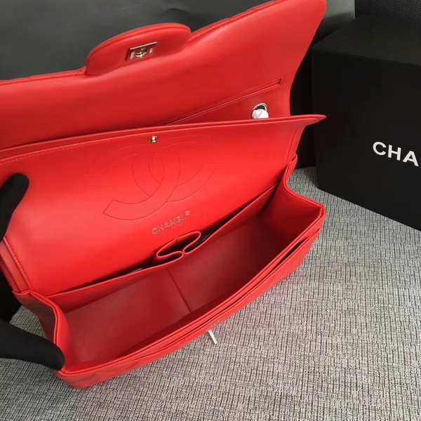 Chanel Flap Shoulder Bags Red Original Lambskin Leather CF1113 Silver Chanel Flap Shoulder Bags Red Original Lambskin Leather CF1113 Silver