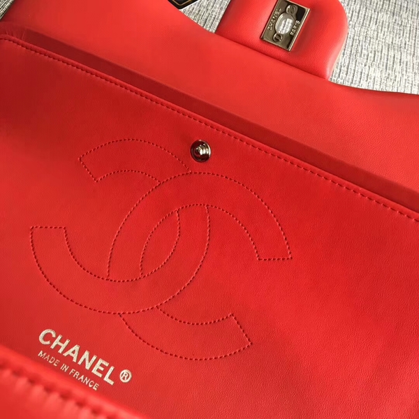 Chanel Flap Shoulder Bags Red Original Lambskin Leather CF1113 Silver Chanel Flap Shoulder Bags Red Original Lambskin Leather CF1113 Silver