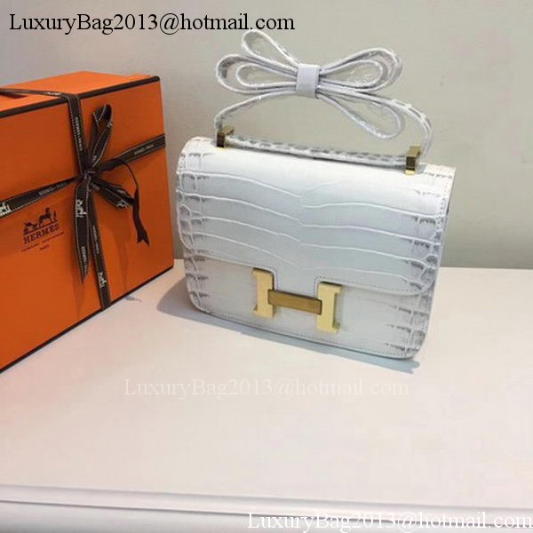 Hermes Constance Bag Croco Leather H9978C White Hermes Constance Bag Croco Leather H9978C White