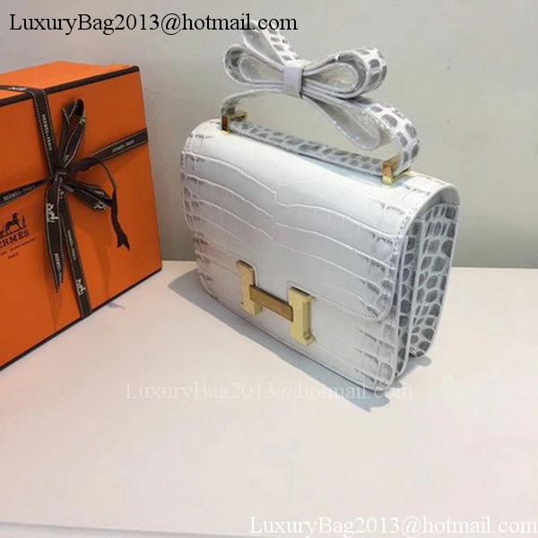 Hermes Constance Bag Croco Leather H9978C White Hermes Constance Bag Croco Leather H9978C White