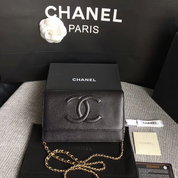Chanel WOC Original Calfskin Leather Black Shoulder Bag 33814 Glod Chanel WOC Original Calfskin Leather Black Shoulder Bag 33814 Glod