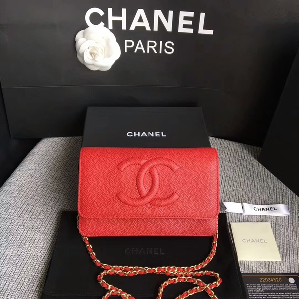 Chanel WOC Original Calfskin Leather Red Shoulder Bag 33814 Glod Chanel WOC Original Calfskin Leather Red Shoulder Bag 33814 Glod