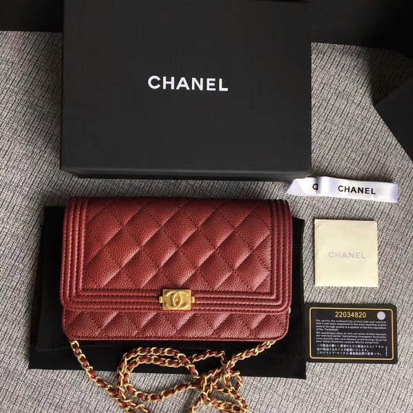 Boy Chanel WOC Flap Bag Original Calfskin Leather CHA6040 Dark Red Boy Chanel WOC Flap Bag Original Calfskin Leather CHA6040 Dark Red