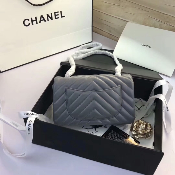 Chanel Classic Flap Bags Grey Original Sheepskin Leather 1116 Silver Chanel Classic Flap Bags Grey Original Sheepskin Leather 1116 Silver