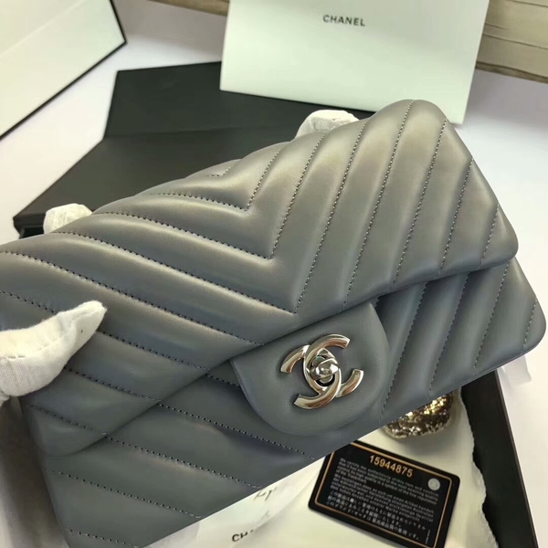 Chanel Classic Flap Bags Grey Original Sheepskin Leather 1116 Silver Chanel Classic Flap Bags Grey Original Sheepskin Leather 1116 Silver