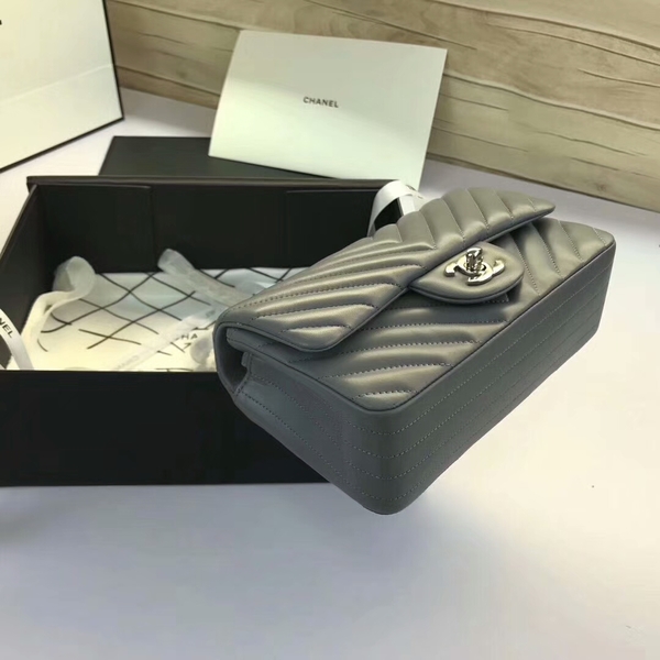 Chanel Classic Flap Bags Grey Original Sheepskin Leather 1116 Silver Chanel Classic Flap Bags Grey Original Sheepskin Leather 1116 Silver