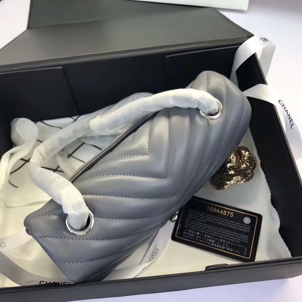 Chanel Classic Flap Bags Grey Original Sheepskin Leather 1116 Silver Chanel Classic Flap Bags Grey Original Sheepskin Leather 1116 Silver