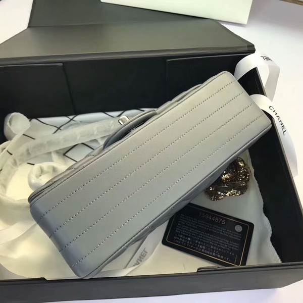 Chanel Classic Flap Bags Grey Original Sheepskin Leather 1116 Silver Chanel Classic Flap Bags Grey Original Sheepskin Leather 1116 Silver