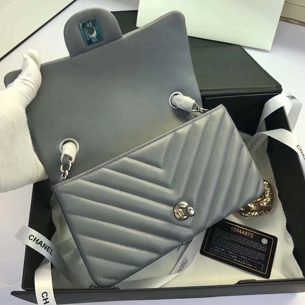 Chanel Classic Flap Bags Grey Original Sheepskin Leather 1116 Silver Chanel Classic Flap Bags Grey Original Sheepskin Leather 1116 Silver