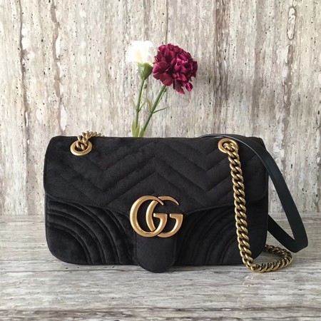 Gucci 443497 GG Marmont Chevron Velvet Shoulder Bag Black Gucci 443497 GG Marmont Chevron Velvet Shoulder Bag Black