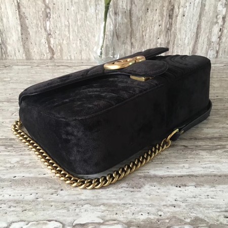 Gucci 443497 GG Marmont Chevron Velvet Shoulder Bag Black Gucci 443497 GG Marmont Chevron Velvet Shoulder Bag Black