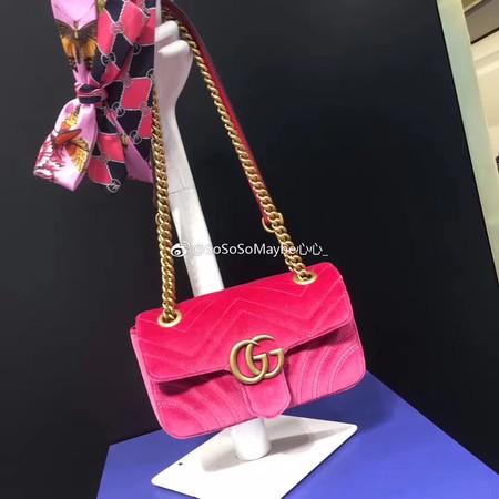 Gucci GG Marmont Chevron Velvet Shoulder Bag 443497 Rose Gucci GG Marmont Chevron Velvet Shoulder Bag 443497 Rose