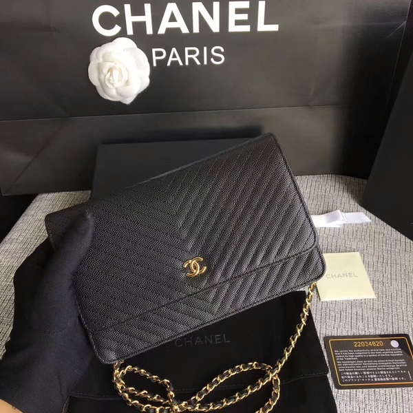 Chanel WOC Flap Shoulder Bag Black Calfskin A33814 Gold Chanel WOC Flap Shoulder Bag Black Calfskin A33814 Gold
