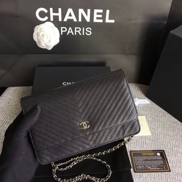 Chanel WOC Flap Shoulder Bag Black Calfskin A33814 Silver Chanel WOC Flap Shoulder Bag Black Calfskin A33814 Silver