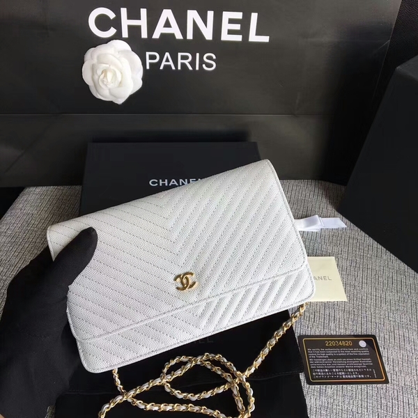 Chanel WOC Flap Shoulder Bag White Calfskin A33814 Gold Chanel WOC Flap Shoulder Bag White Calfskin A33814 Gold