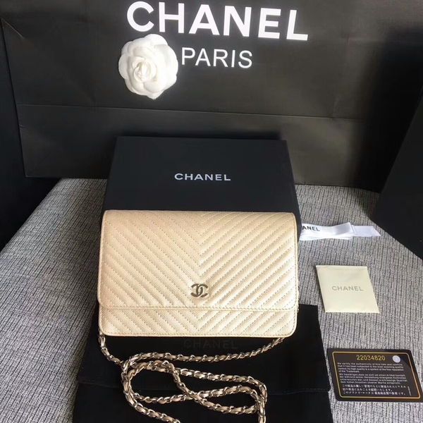 Chanel WOC Flap Shoulder Bag Gold Calfskin Leather A33814 Silver Chanel WOC Flap Shoulder Bag Gold Calfskin Leather A33814 Silver