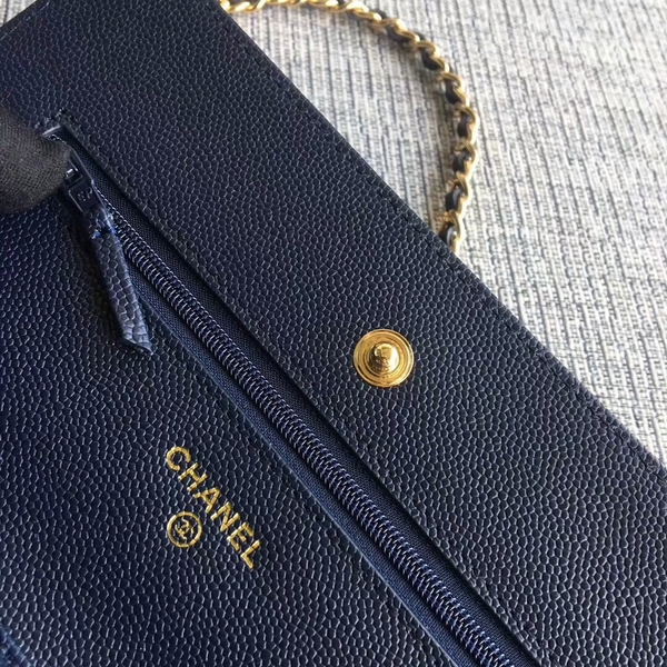 Chanel WOC Flap Shoulder Bag Dark Blue Calfskin Leather A33814 Gold Chanel WOC Flap Shoulder Bag Dark Blue Calfskin Leather A33814 Gold