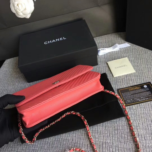 Chanel WOC Flap Shoulder Bag Peach Calfskin Leather A33814 Silver Chanel WOC Flap Shoulder Bag Peach Calfskin Leather A33814 Silver