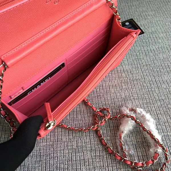 Chanel WOC Flap Shoulder Bag Peach Calfskin Leather A33814 Silver Chanel WOC Flap Shoulder Bag Peach Calfskin Leather A33814 Silver