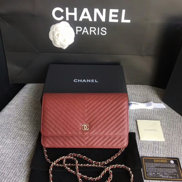 Chanel WOC Flap Shoulder Bag Dark Red Calfskin Leather A33814 Silver Chanel WOC Flap Shoulder Bag Dark Red Calfskin Leather A33814 Silver