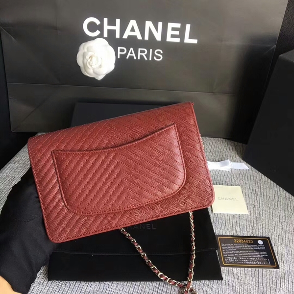 Chanel WOC Flap Shoulder Bag Dark Red Calfskin Leather A33814 Silver Chanel WOC Flap Shoulder Bag Dark Red Calfskin Leather A33814 Silver